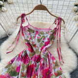 Adjustable Straps Flowing Floral Mini Dress