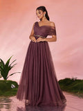 Off The Shoulder Tulle A Line Belt Prom Dress