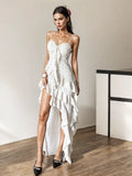 Spaghetti Straps Ruffled High-Low Dress