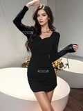 Ruched Sides Long Sleeves Bodycon Dress