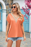 V-neck Lace Satin Short Sleeve Shirt