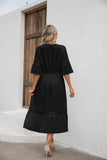 SOLID COLOR V-NECK OPENWORK LOOSE DRESS