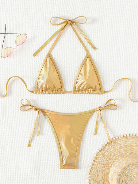 THONG TRIANGLE CHAIN JEWELRY BACKLESS BIKINI SET