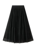 High-waisted Mesh Pleated Split Gauze Skirt