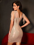 PERSPECTIVE MESH STITCHING SEQUINED DRESS