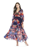 Lantern Sleeve Printed Chiffon Dress