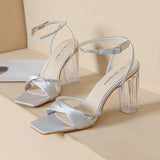 TRANSPARENT RHINESTONE CRYSTAL THICK HEEL SANDALS