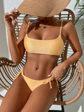 SEXY SOLID COLOR LACE-UP SPLIT SWIMSUIT