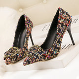 HIGH HEELS RHINESTONE BUTTONS POINTED HIGH HEELS