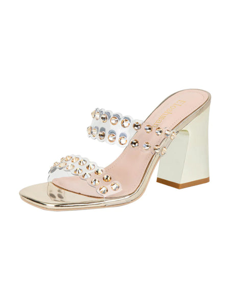 THICK HIGH-HEELED RHINESTONE TRANSPARENT SANDALS