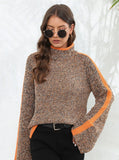 Spliced Long Sleeve Turtle Neck Sweater