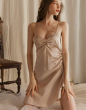 IMITATION ICE SILK V-NECK SILK NIGHTGOWN PAJAMAS