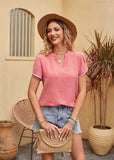 V-neck Chiffon Lace Short Sleeve Shirt