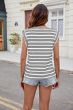 V-NECK STRIPED SHORT SLEEVE LOOSE T-SHIRT