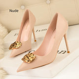 THIN HIGH-HEELED POINTED METAL BUCKLE SHOES