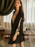 SPLICED LACE SATIN SILK-LIKE NIGHTGOWN