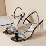 TRANSPARENT RHINESTONE THICK-HEELED HIGH-HEELED SANDALS