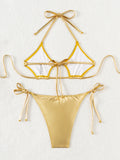 SEXY HALTER GOLD TWO PIECE BIKINI