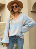 Loose V-neck Splicing Pullover Sweater