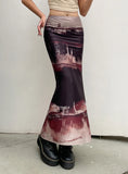 Retro Printed Elastic Fishtail Skirt