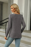 SQUARE NECK BUTTON SPLIT LOOSE LONG SLEEVE T-SHIRT