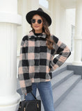 BUTTON PADDED WARM LAPEL PLAID PLUSH COAT