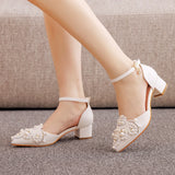 4 CM WHITE BEADED POINTED HEELS SANDALS