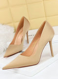 HIGH-HEELED SHALLOW-MOUTH POINTED SATIN SHOES