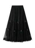 Bow Mesh Cake Elastic Waist Skirt