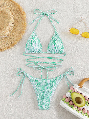 PRINTED PLEATS TWO PIECE BIKINI