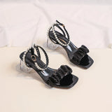 THICK-HEELED TRANSPARENT PEARL SANDALS