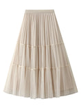 High Waist Pleated Beaded Gauze Skirt On both Sides