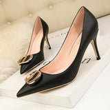 METAL BUCKLE THIN HIGH HEELS SHOES