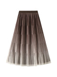 Gradient Pleated Slim Mid-length Skirt