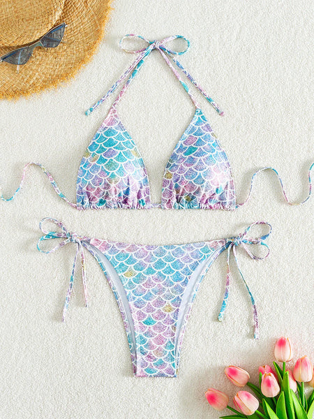 SEXY MERMAID PRINTED HALTER SWIMSUIT