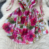 Adjustable Straps Flowing Floral Mini Dress