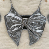 Chain Straps Bold Bow Silver Crop Top