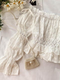 Puff Sleeves Ruffled Hem Off The Shoulder White Blouse