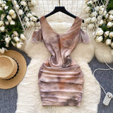 Ruching Tie-Dye Purple Off-Shoulder Dress