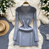 Slim-Fit Design Gray Knit Dress