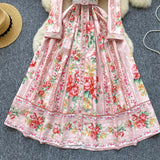 Belted Waist Floral Long Dress