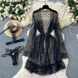 Elegant Black Sheer Polka Dot Robe