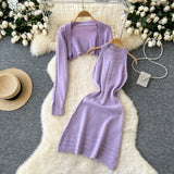 Cozy Layered Design Lilac Knit Dress