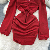 Red Velvet Long Sleeve Club Dress