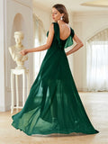 Green V Neck High Low Chiffon Prom Dress