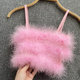 Pink Fluffy Feather Strap Top