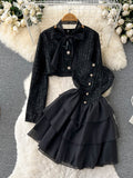 Two-Piece Black Ensemble Tiered Skirt