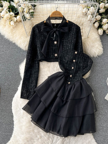 Two-Piece Black Ensemble Tiered Skirt