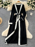 Long Black Elegant Beige Cardigan