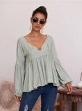 SLEEVE PINK HI-LO BLOUSE WOMEN DRAPED SEXY V NECK